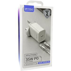 Сетевая Type-C зарядка Biyoso C27HUK-CC + кабель Type-C (UK) (35W) (white)