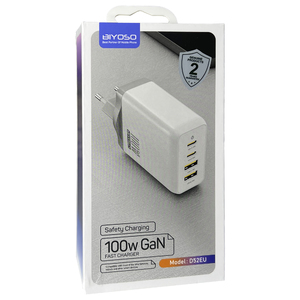Сетевая 2 Type-C/2 USB зарядка Biyoso D52EU (100W) (white)