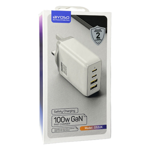 Сетевая 2 Type-C/2 USB зарядка Biyoso D52UK (UK) (100W) (white)